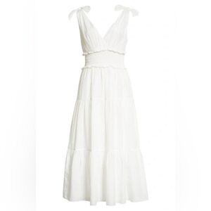 Cinq à Sept Tamar Tiered Smocked Dress in Ivory, Size 8 New w/Tag Retail $395